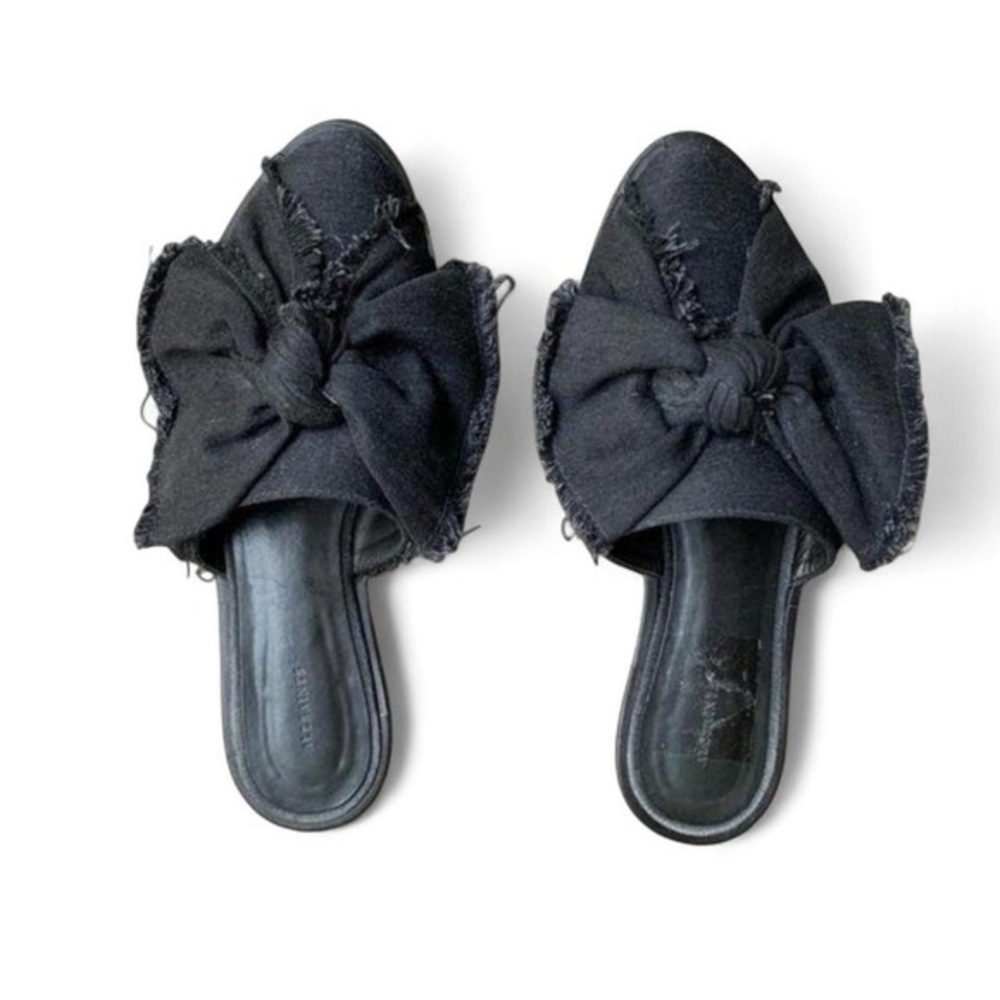 Nordstrom AllSaints Rumour Knit Bow Mules Slides Flats Black Slip on Round toe 7